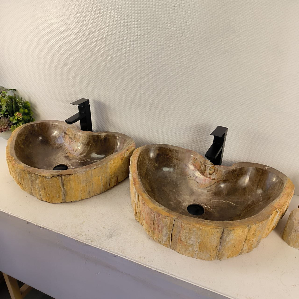 Раковина из окаменелого дерева ПАРА! OD-74357 67*46*15 2шт