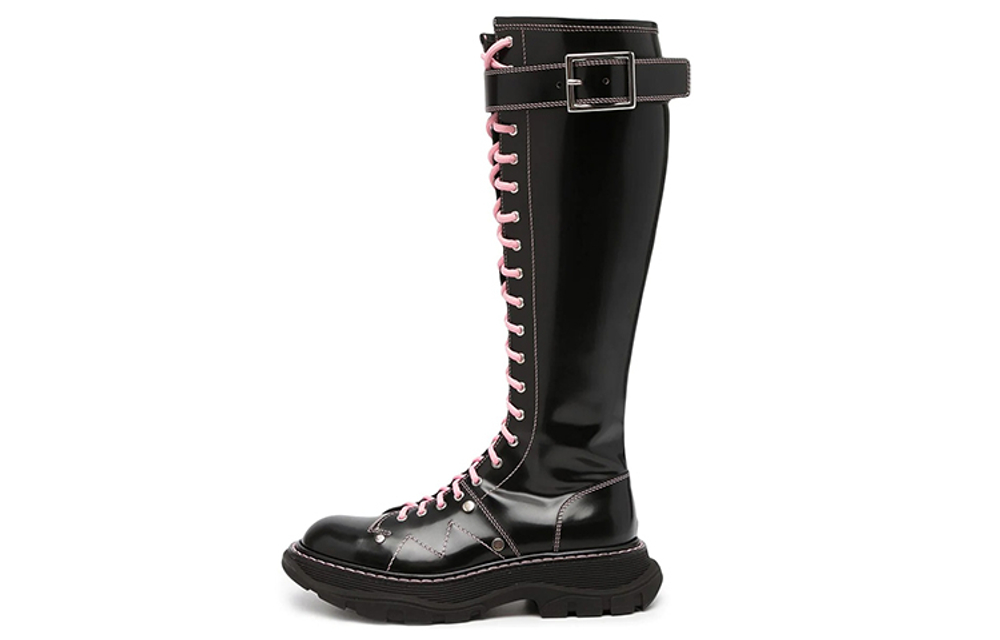 Alexander McQueen Tread Lace Up Boots "Black Pink Lace" Women"s