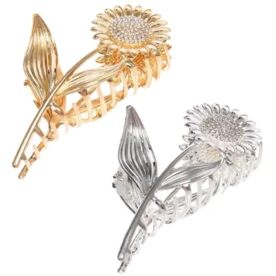 Заколка - краб для волос на блистере «ДЕ Палма», подсолнух, цвет золото и серебро, 11.5*5.5см