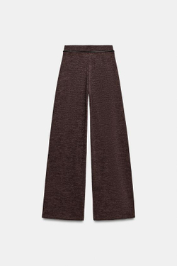 ZARA БРЮКИ-ПИКЕ С ПОЯСОМ, ТЕМНО-КОРИЧНЕВЫЙ