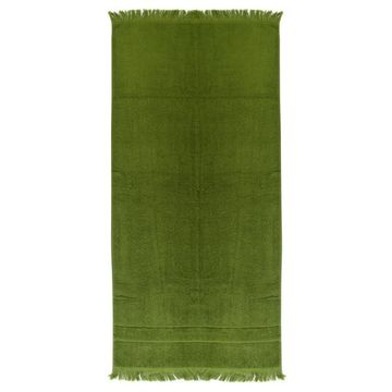 Полотенце банное, с декоративной бахромой. Цвет оливково-зеленый