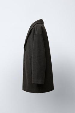 ZARA ДЛИННОЕ ПАЛЬТО ИЗ СИНТЕТИЧЕСКОЙ ШЕРСТИ, АНТРАЦИТОВО-СЕРЫЙ