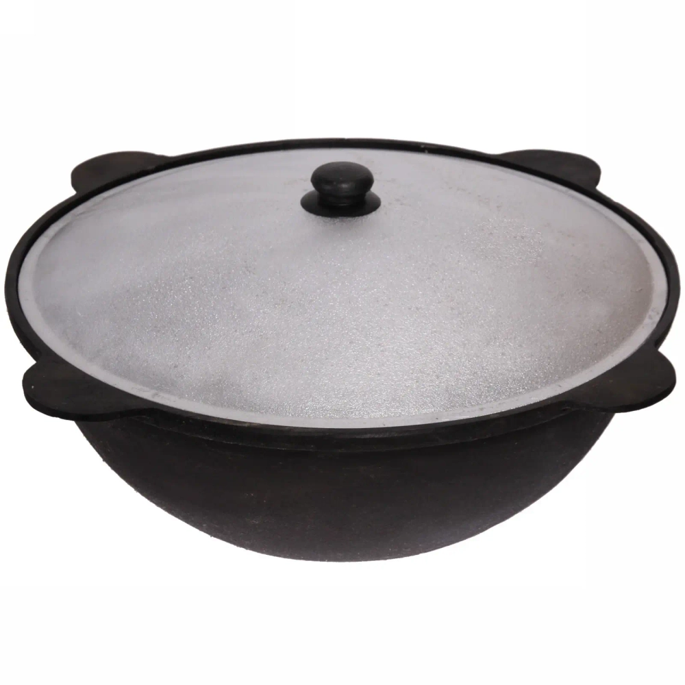 Казан чугунный 22 литра с крышкой с круглым дном