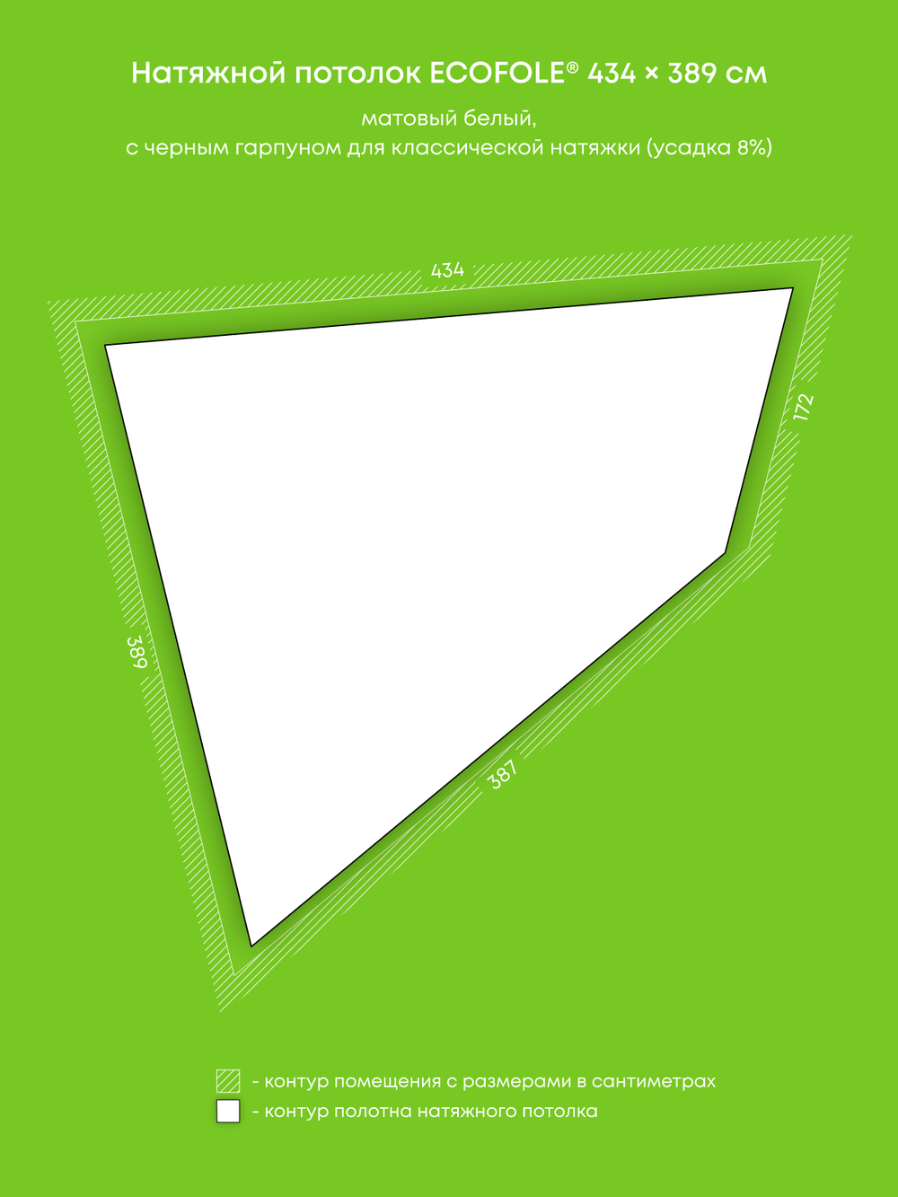 Матовый натяжной потолок 10.3 м2