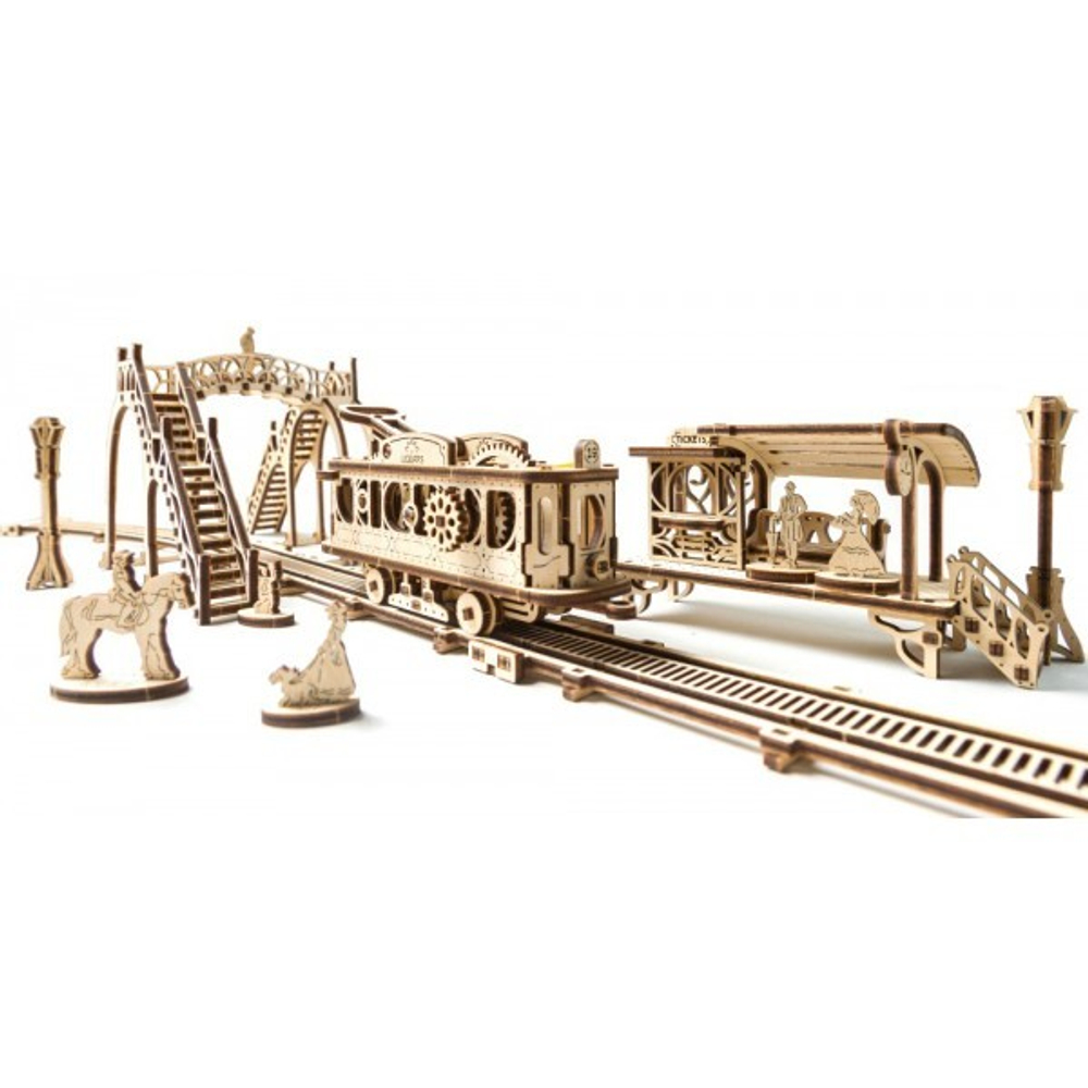 Деревянный механический 3D-конструктор для взрослых "Трамвайная линия" 70020