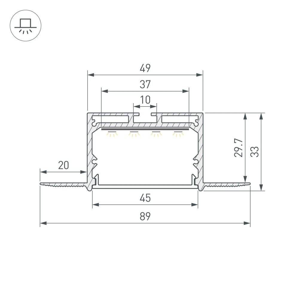 Профиль LINIA45-FANTOM-3000 ANOD (Arlight, Алюминий) 059471