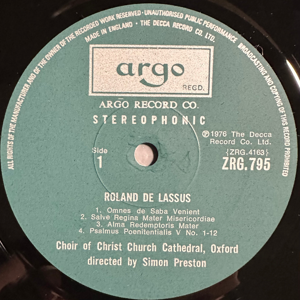 Roland de Lassus (Англия 1977г.)