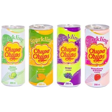 Газированный напиток Chupa Chups Strawberry & Cream со вкусом клубничного крема, 250 мл (Корея)