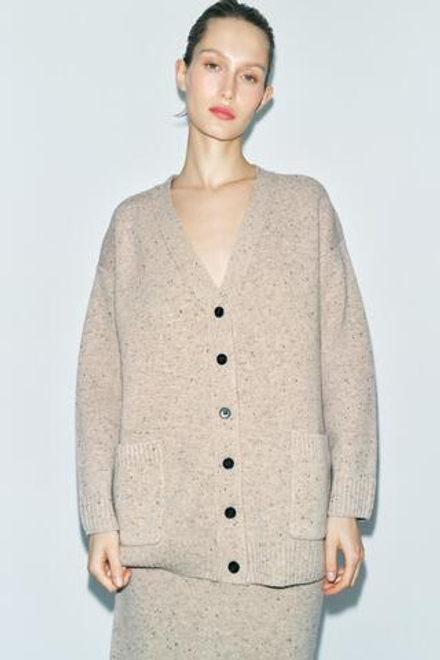 ZARA КАРДИГАН ОВЕРСАЙЗ ИЗ 100% ШЕРСТИ, БЕЖЕВЫЙ