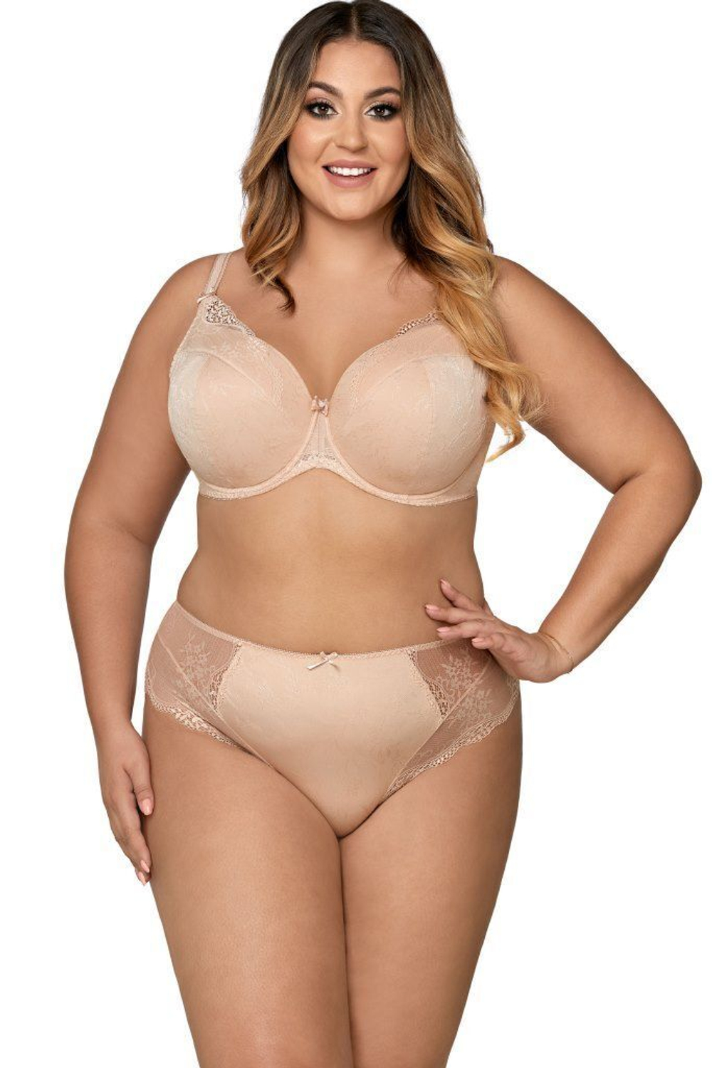 Бюстгальтер на косточках с шитыми жаккардовыми чашками (Размер: 105F) (Цвет: бежевый)