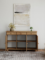 Тумба Лена трехдвернная из сосны, с ящиками (нижняя часть буфета Лена), бейц