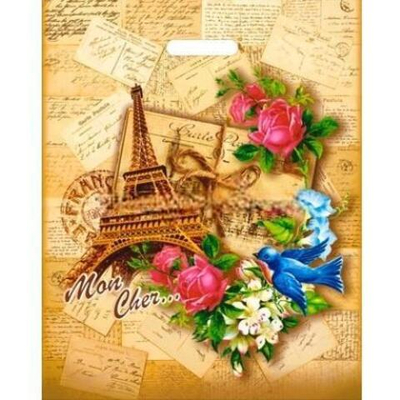 Пакет с прорубной ручкой ПВД 40х50 (80 мкм) "Мон шер" (50/500 шт.) Интерпак