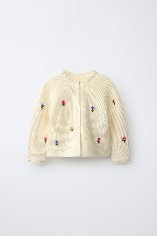 ZARA КАРДИГАН С ВЫШИТЫМИ ЦВЕТАМИ, ЭКРЮ