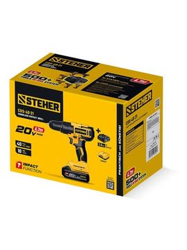 STEHER 20 В, 40 Н·м, 1 АКБ LMS (2 А·ч), ударная дрель-шуруповерт (CDS-40-21)