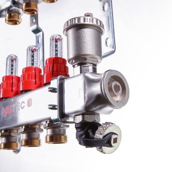 Коллекторный блок Valtec 1"х3/4" 8 выходов с расходомерами (нерж. сталь) VTc.586.EMNX.0608