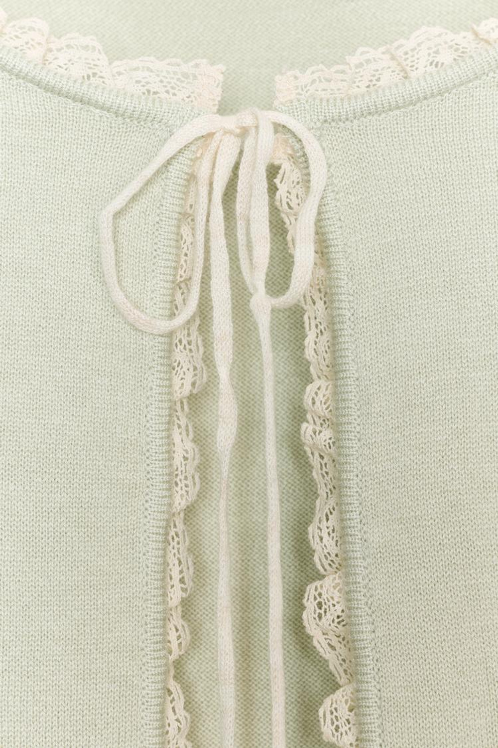 ZARA КАРДИГАН С БАНТОМ И КРУЖЕВОМ, ПАСТЕЛЬНО-ЗЕЛЕНЫЙ