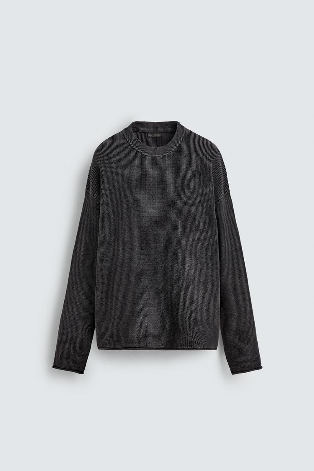 ZARA СВИТЕР ВАФЕЛЬНОГО ПЛЕТЕНИЯ С ЭФФЕКТОМ ПОТЕРТОСТИ, ЛИНЯЛЫЙ ТЕМНО-СИНИЙ