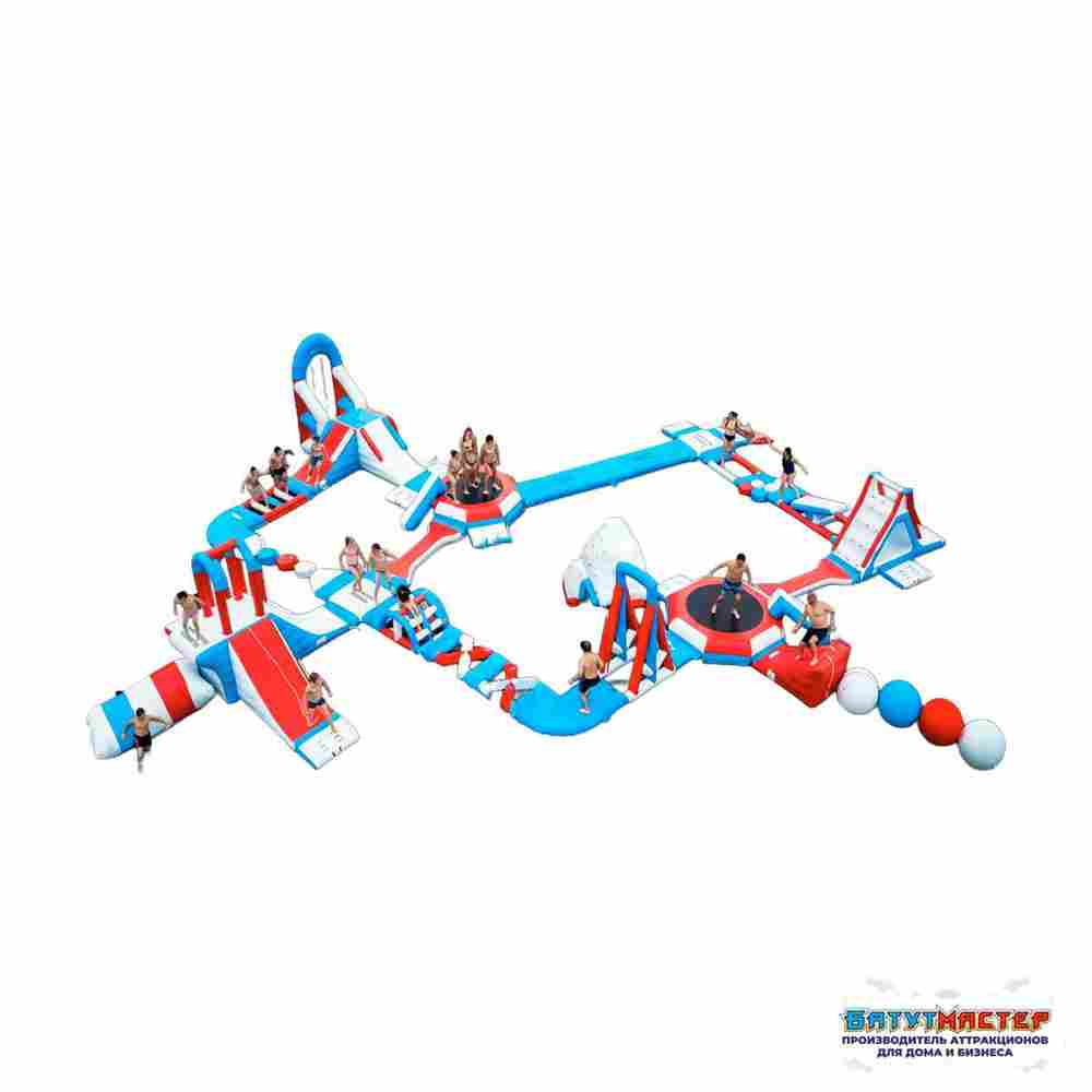 Большой надувной аквапарк на воде «Капитанский мостик» 30×25×6 м