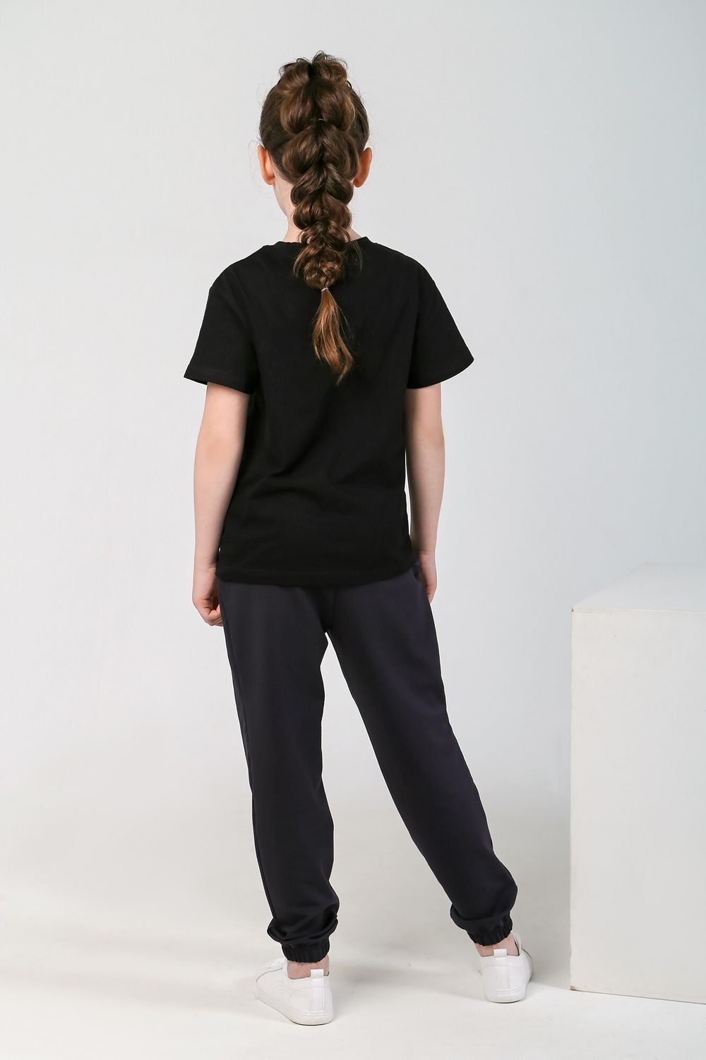 Фуфайка (футболка) для девочки Бэйсик-1 Виотекс ЧЁРНЫЙ