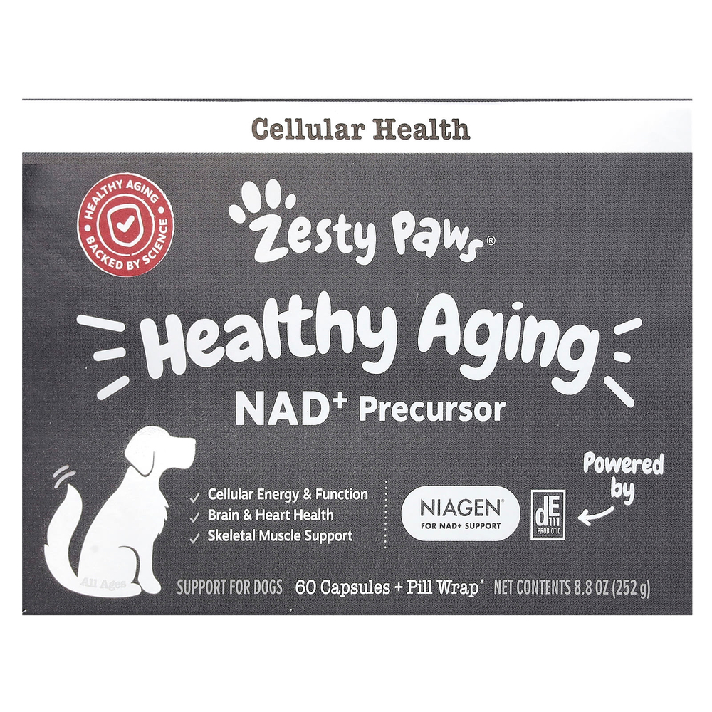 Zesty Paws, Healthy Aging, NAD + прекурсор, для собак, 60 капсул и упаковка для таблеток, 252 г (8,8 унции)