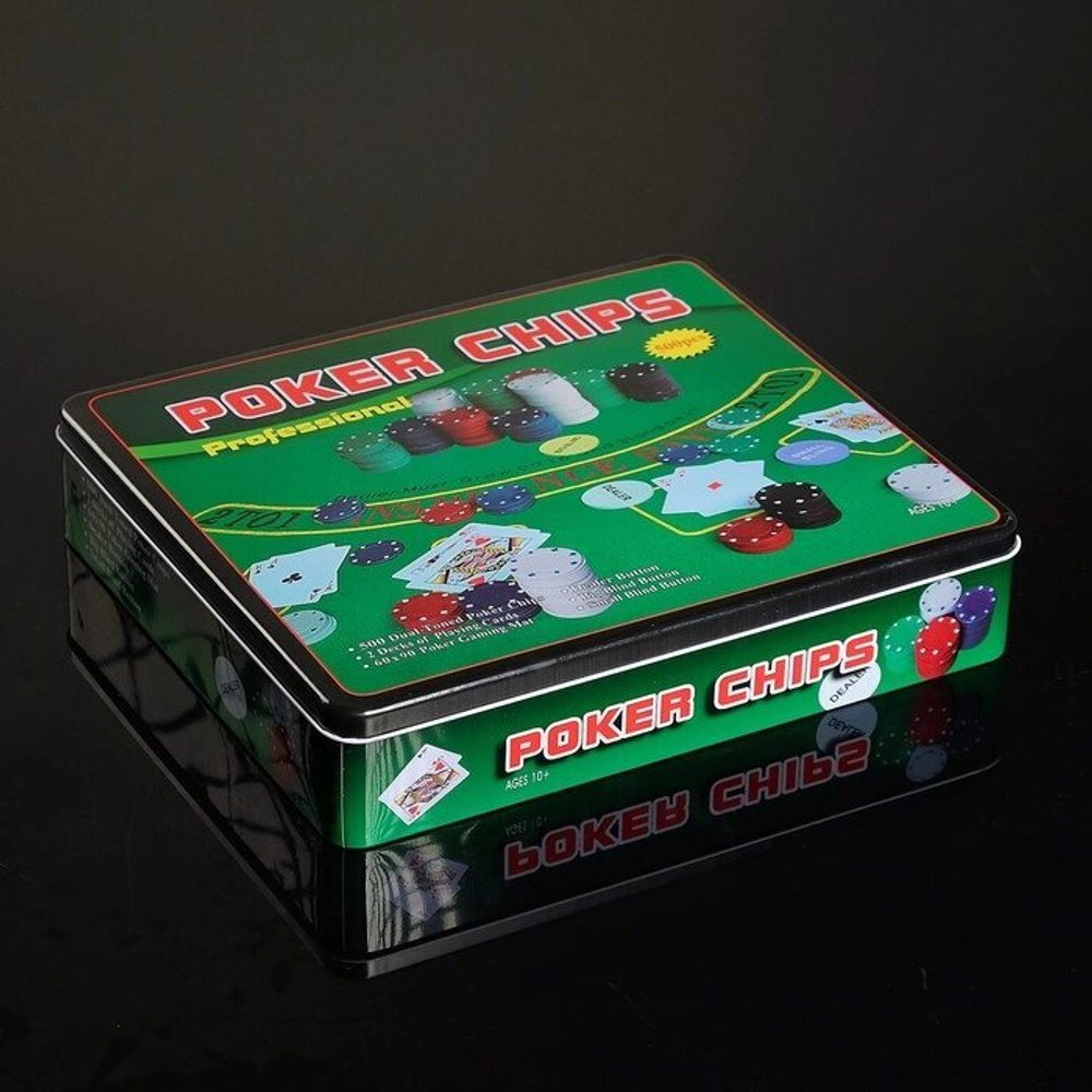 Покерный набор для игры (карты 2 колоды, фишки 500 шт.), 29 х 33 см