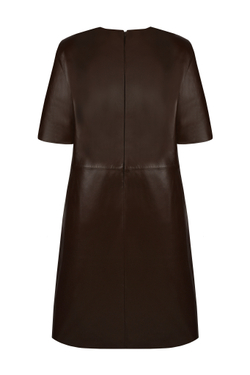 Коричневое кожаное платье