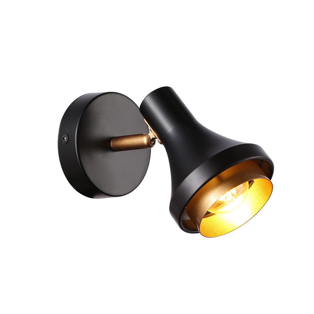 Настенный светильник 1x40Вт E14, металл, чёрный/золото