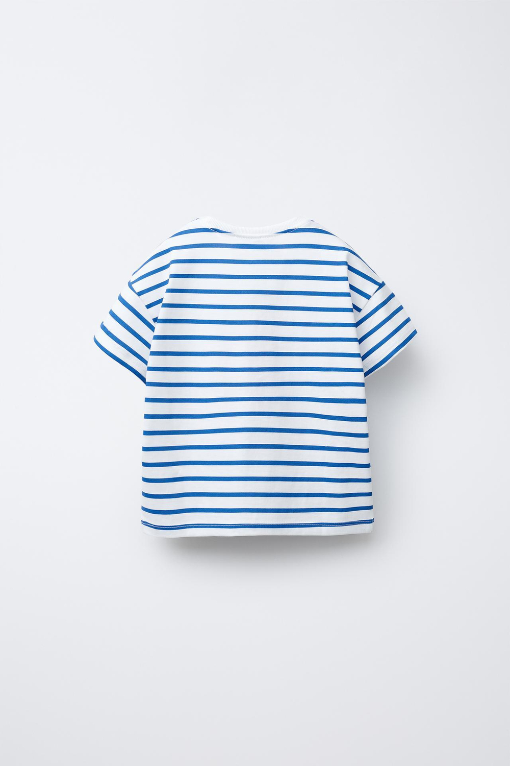 ZARA ФУТБОЛКА В ПОЛОСКУ С ПРИНТОМ, СИНИЙ С МЕЛАНЖЕВЫМ ЭФФЕКТОМ