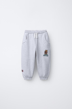 ZARA БРЮКИ-ДЖОГГЕРЫ С ВЫШИВКОЙ, СЕРЫЙ МЕЛАНЖ