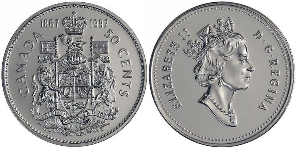 Канада 50 центов, 1992 125 лет Конфедерации Канада XF