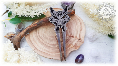 Заколка-вилка из березы "Волк"