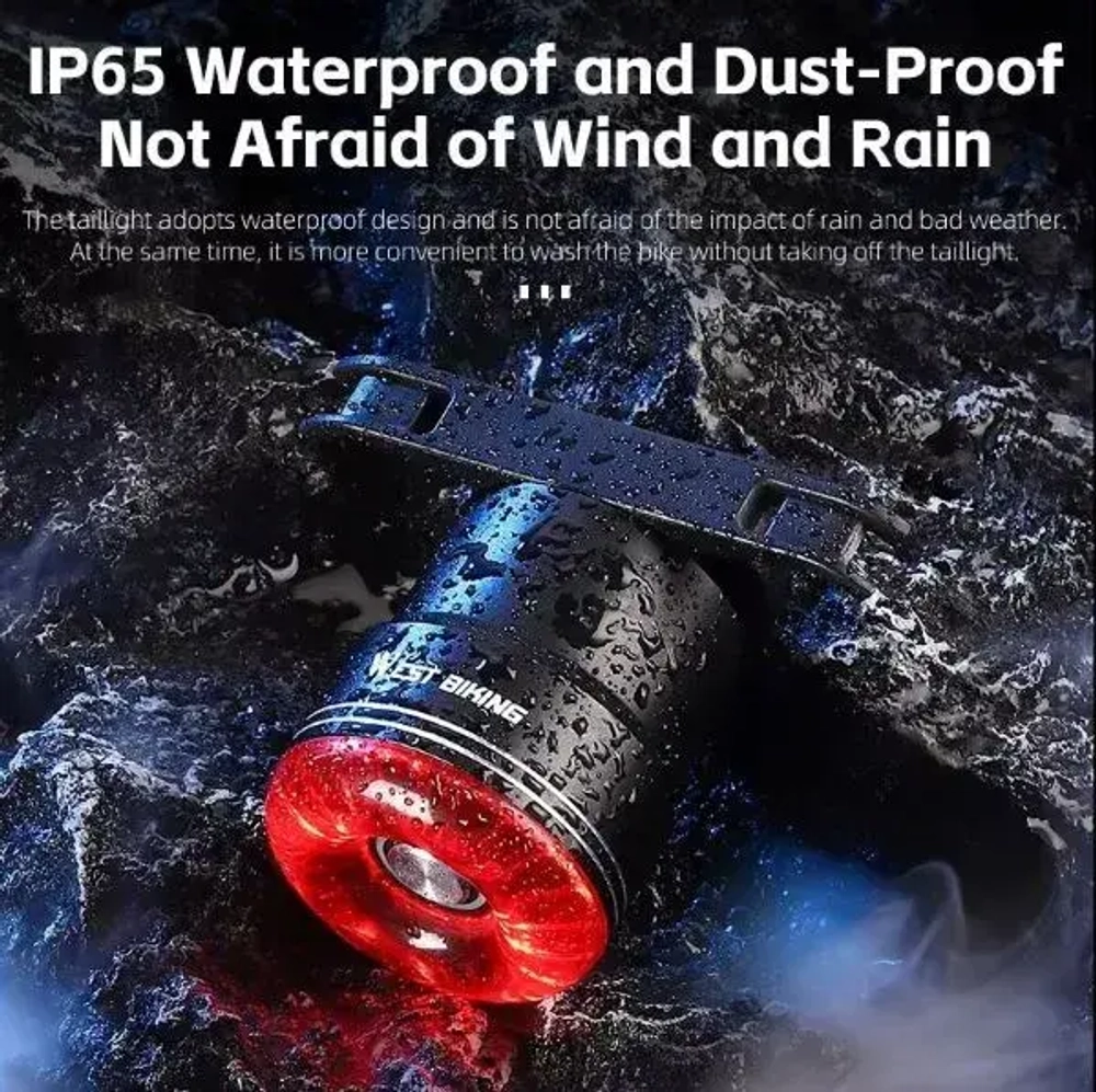 Фонарь велосипедный, задний West Biking YP0701395 (аккум. 400 mAh, Type-C)