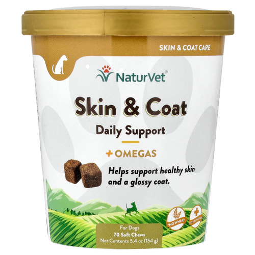 NaturVet, Skin & Co., ежедневная поддержка с омега-кислотами, для собак, 70 жевательных таблеток, 154 г (5,4 унции)