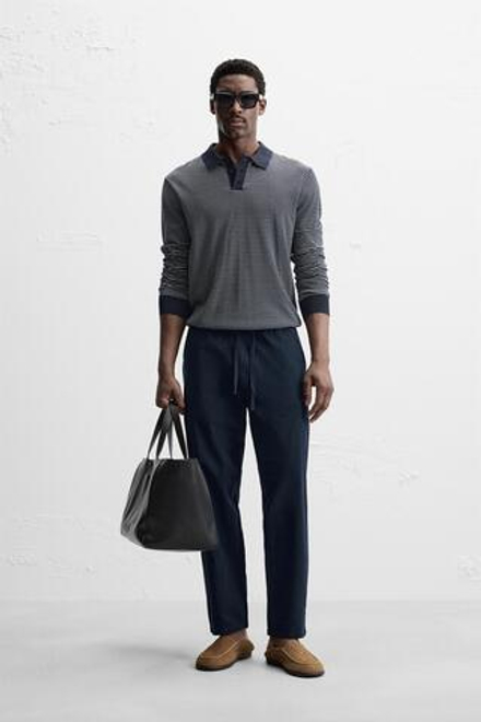 ZARA ДЖОГГЕРЫ RELAXED FIT С ЭЛАСТИЧНЫМ ПОЯСОМ, СИНИЙ