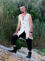 Мужская безрукавка с капюшоном (принт Лабиринт/молоко)