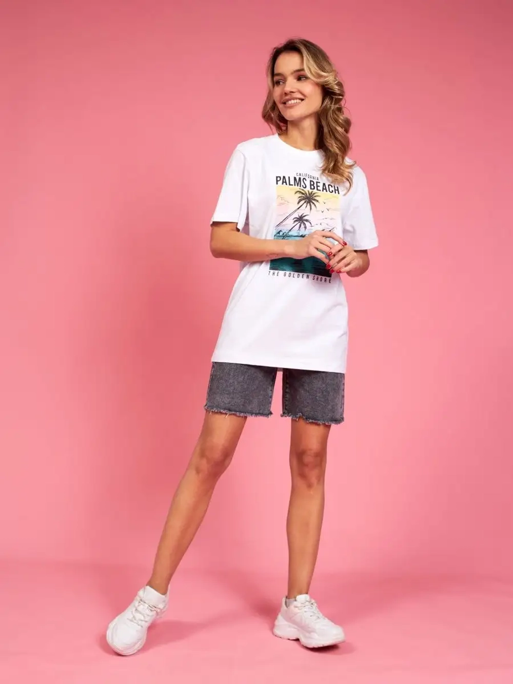 Футболка белая базовая с принтом лето 2023 большие размеры