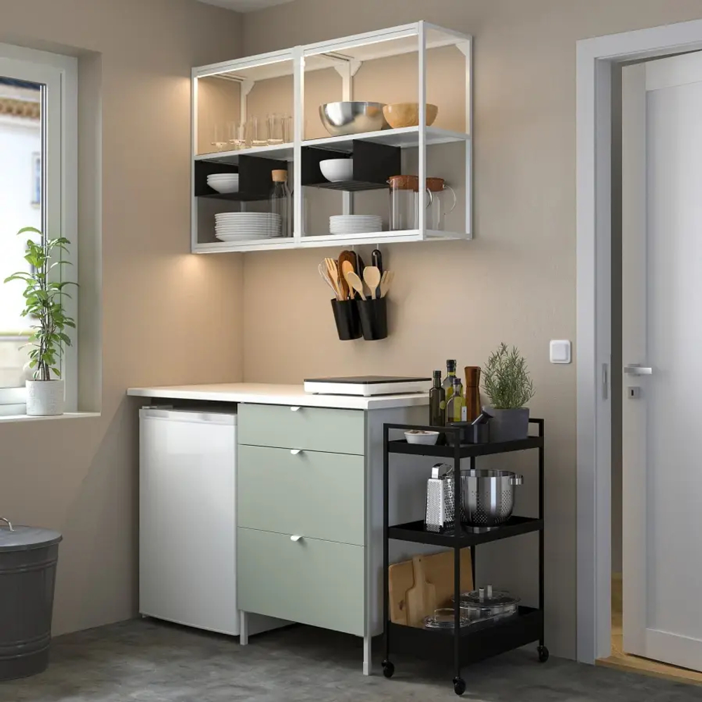 Комбинация для ванной - IKEA ENHET, 121.5х63.5х222 см, белый/серо-зеленый, ЭНХЕТ ИКЕА
