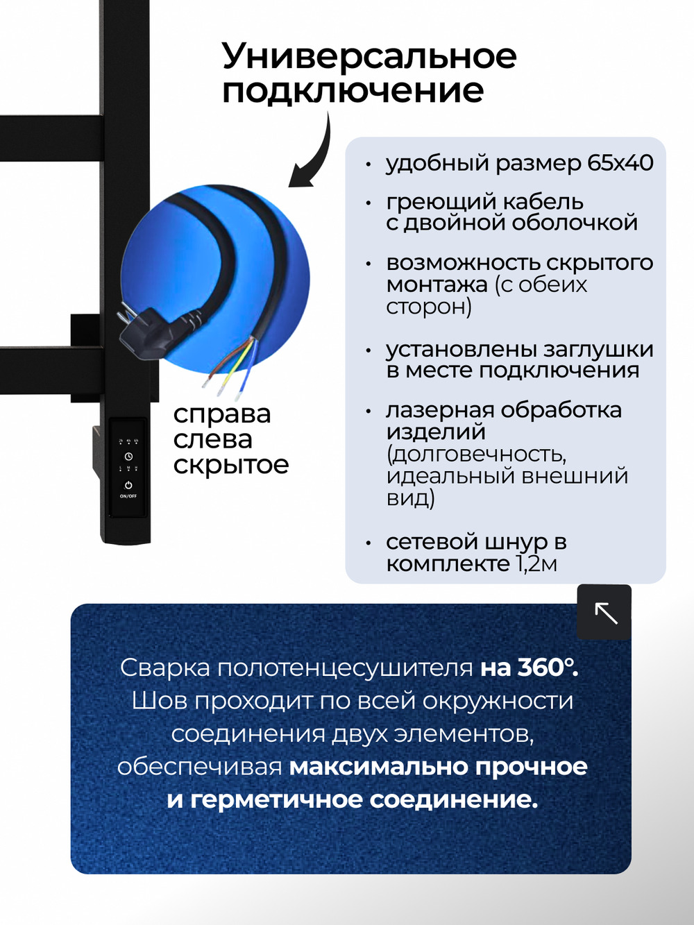 Электрический полотенцесушитель черный лесенка 65х40 Entero