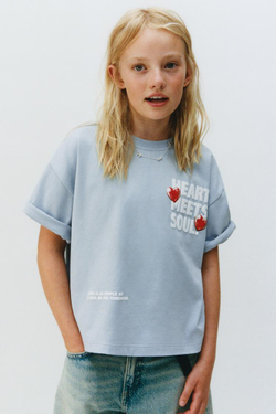 ZARA ФУТБОЛКА С РЕЛЬЕФНЫМ ПРИНТОМ, СИНИЙ