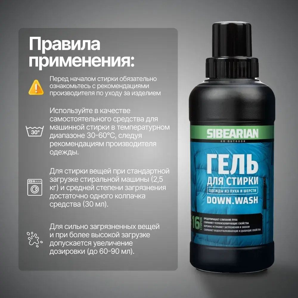 Подарочный набор для стирки одежды и снаряжения с пуховым утеплителем и из шерсти SIBEARIAN DOWN SET