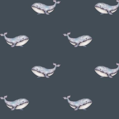 Акварельные киты на темно-синем фоне