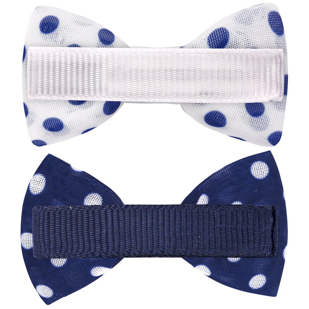 Заколки для волос НАБОР 4 шт., 5х2,5 см, зажим, с бантиком, синий, белый в горошек, MONTE VITA, 457108