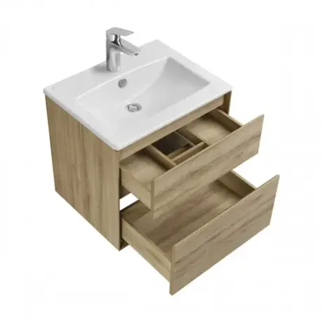 Комплект: Тумба с раковиной Aquaton Либерти 60 Дуб Эльвезия, Раковина Элина 60
