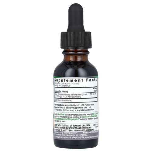 Nature's Answer, жидкий экстракт корня имбиря, без спирта, 1000 мг, 30 мл (1 жидк. унция)