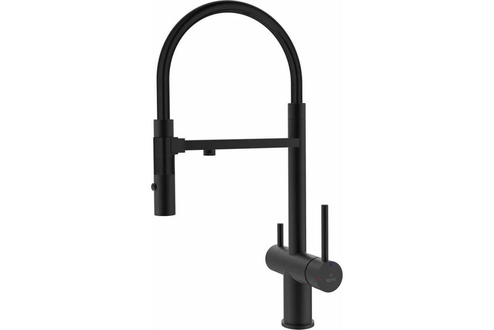 Смеситель для кухни, гибкий излив, магнитная вставка, под фильтр, черный, Rose R958H