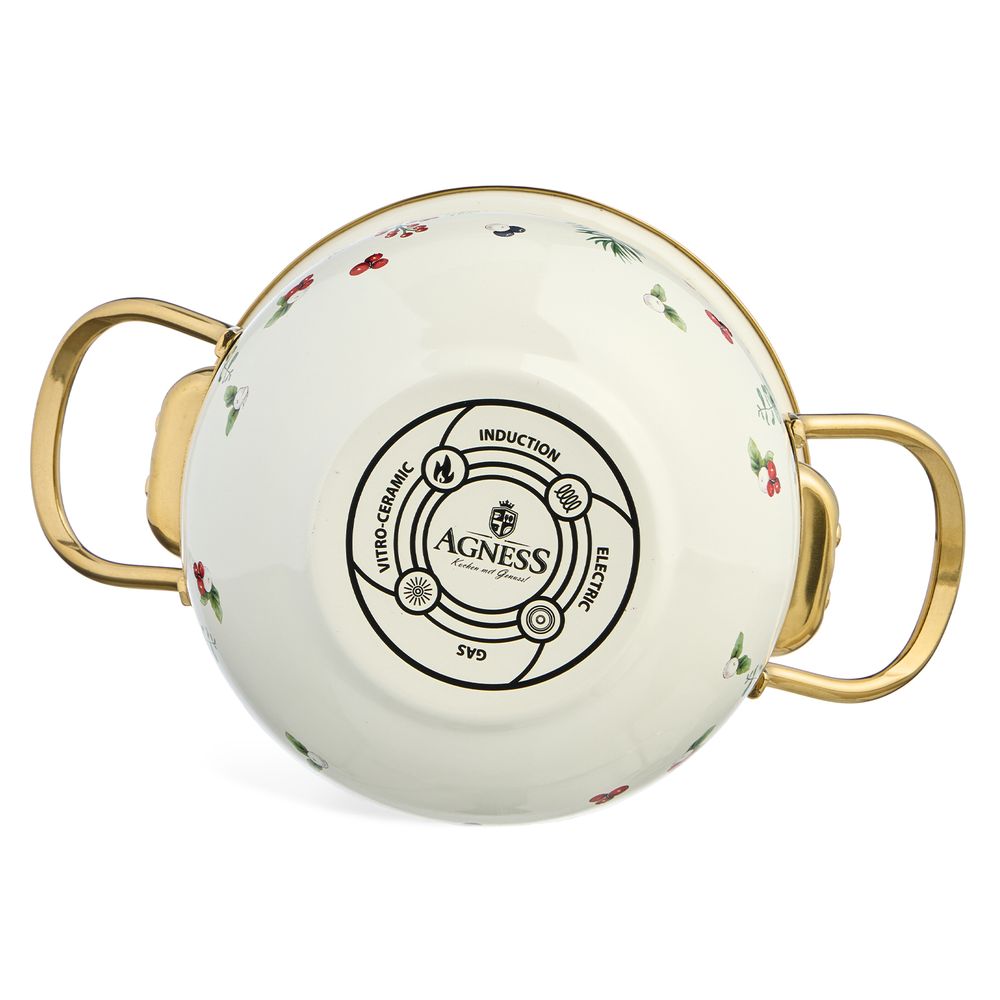 КАСТРЮЛЯ ЭМАЛИРОВАННАЯ AGNESS СО СТЕКЛЯННОЙ КРЫШКОЙ СЕРИЯ "CELEBRATION", 1.5 Л, 16*10 СМ