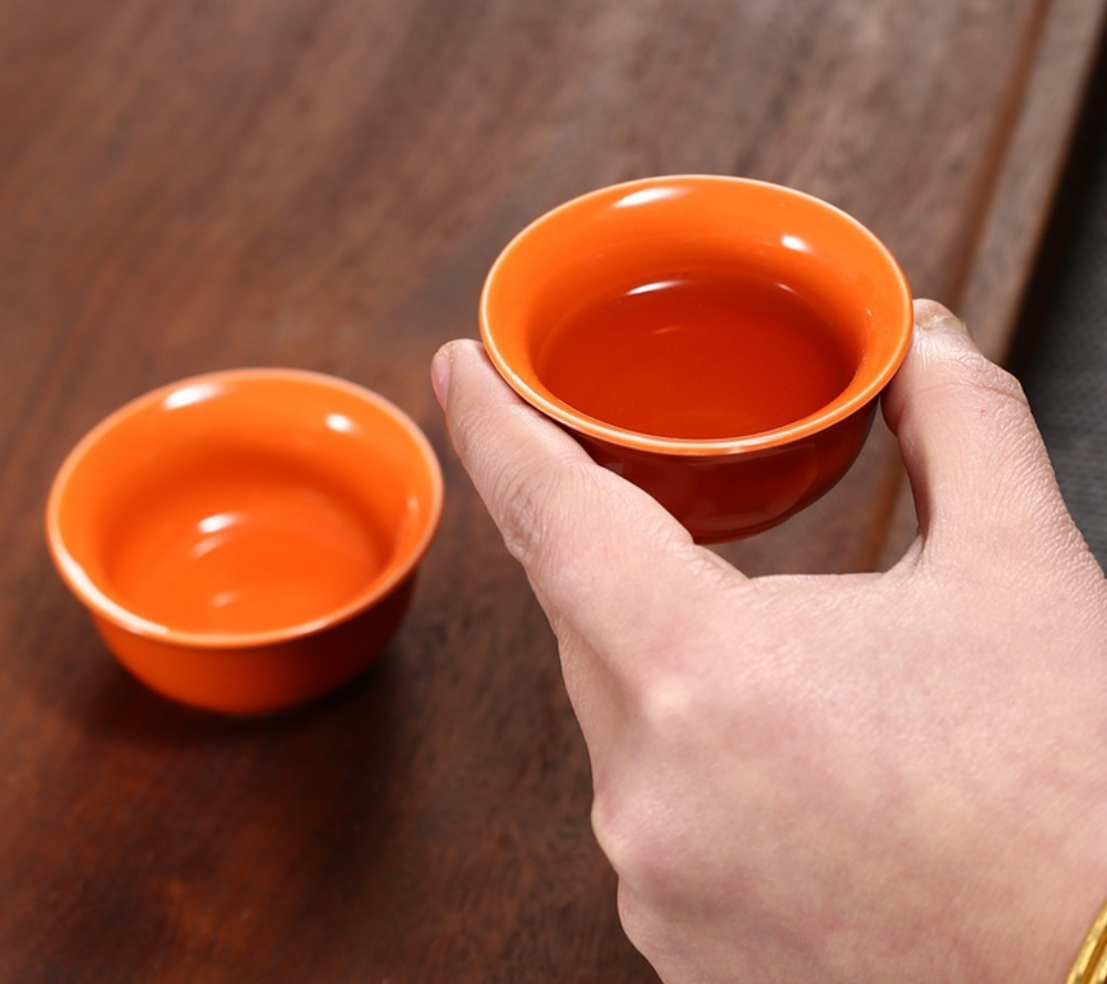 278109 Сервиз "Хурма" чайник 160мл, 4 пиалы 40 мл, в подар.коробке, фарфор оранжевый