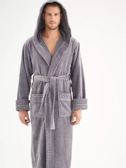 Халат мужской махровый 1390 серый Nusa Турция