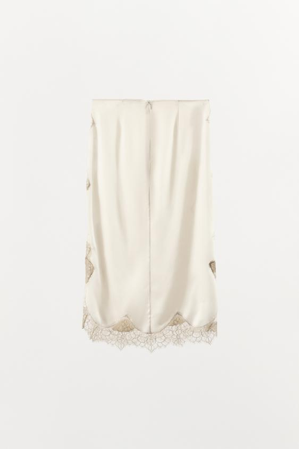 ZARA АТЛАСНАЯ ЮБКА С КРУЖЕВОМ, ЭКРЮ