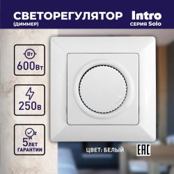 Светорегулятор Intro Solo 4-401-01 поворотный, 600Вт 230В, IP20, СУ, белый